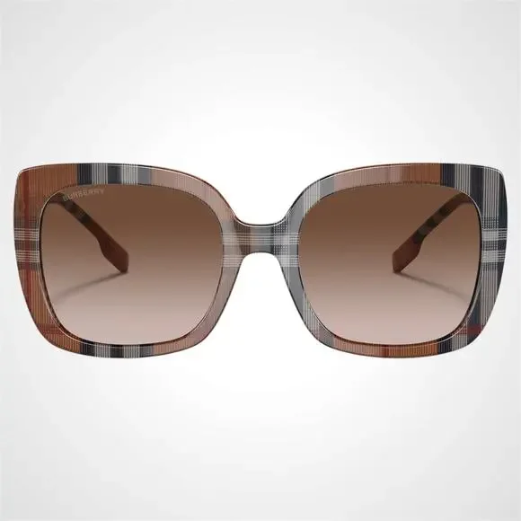 New Burberry Sunglasses Brown Check Square Frames Gradient Lens w/ Case BURBERRY